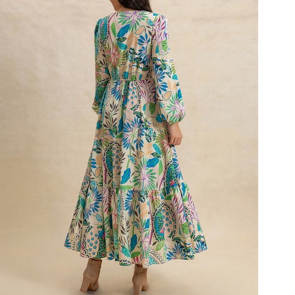 Plus Floral Print V neck Button Down Long Sleeve Maxi Dress - Picture 5 of 6